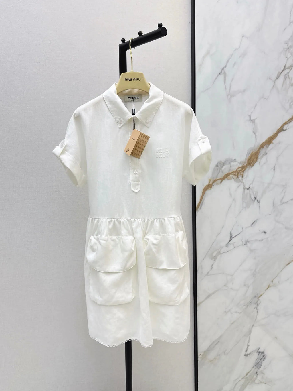 Pocket Detail Linen Shirt Mini Dress