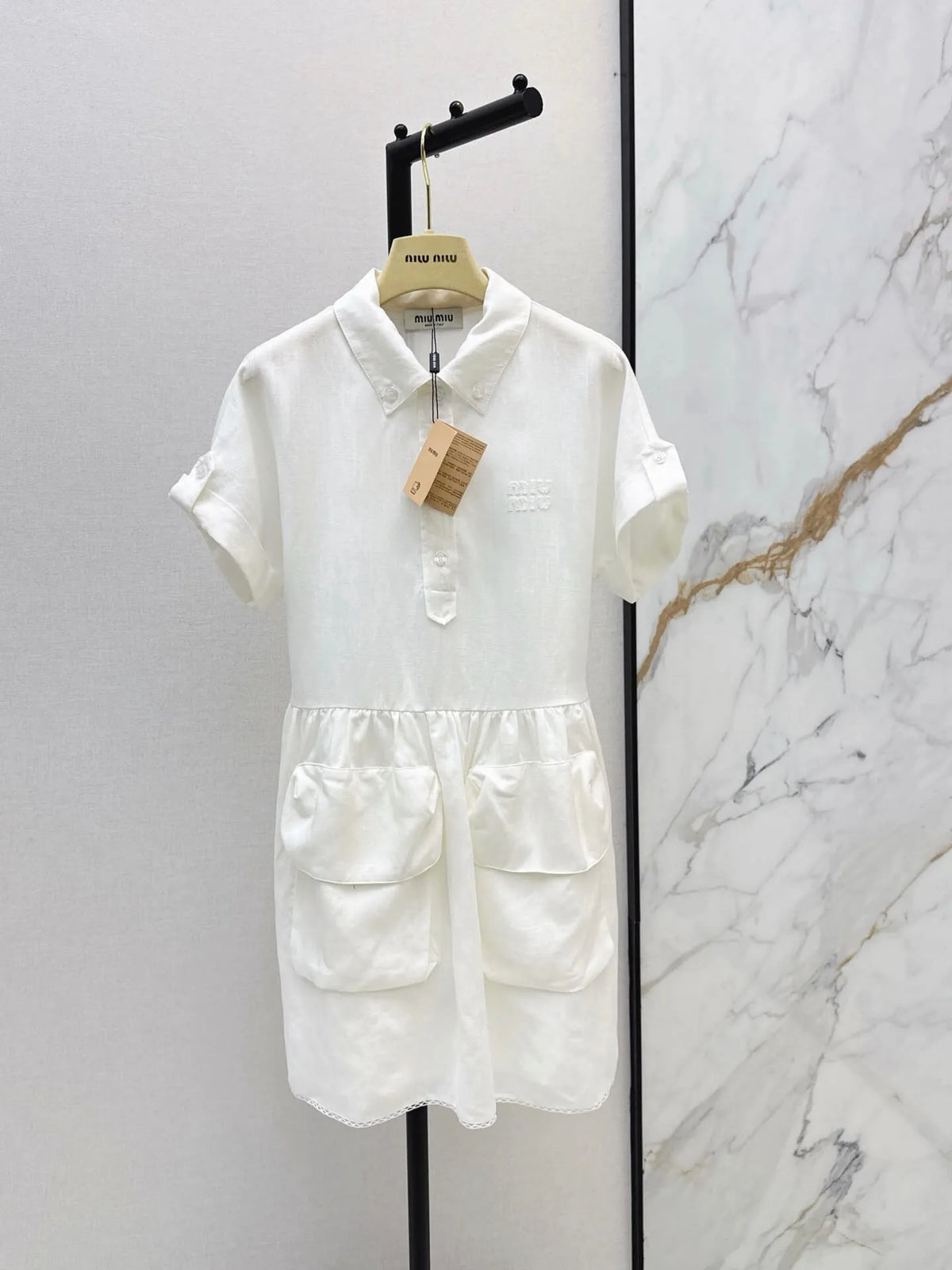 Pocket Detail Linen Shirt Mini Dress