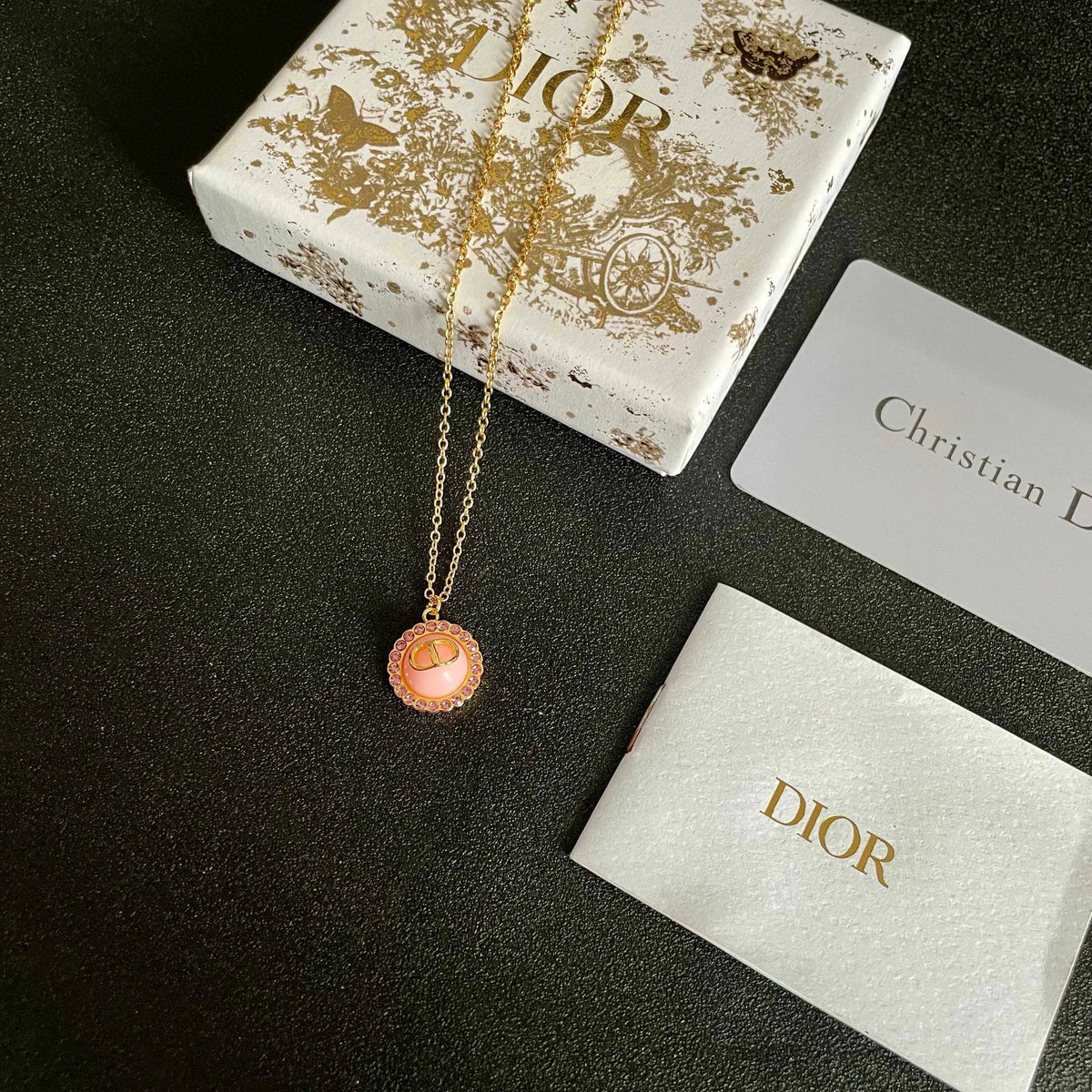 Classic Pink Disc Pendant Necklace