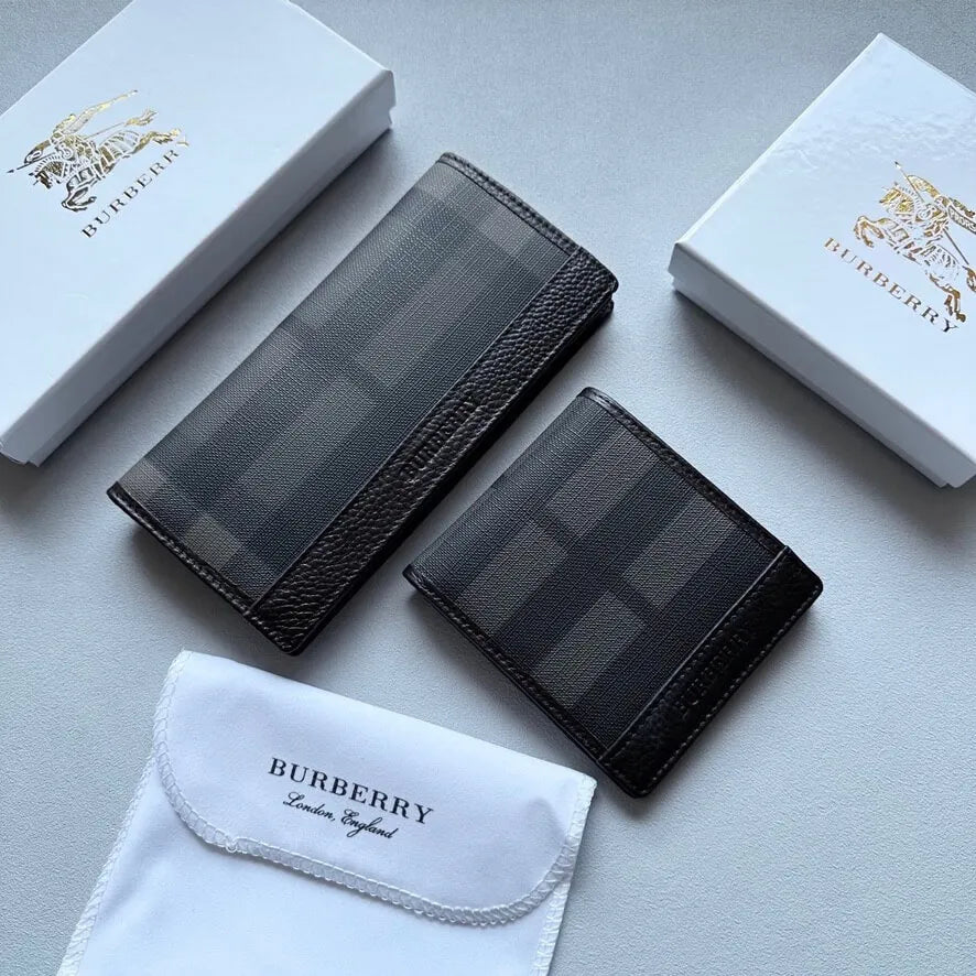 Checkered Leather-Trimmed Wallet