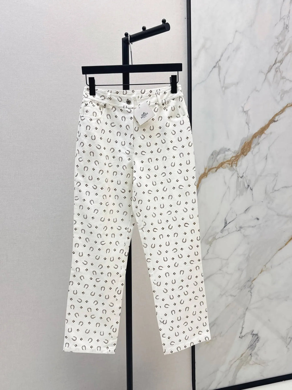 High Waist Printed Straight Jeans