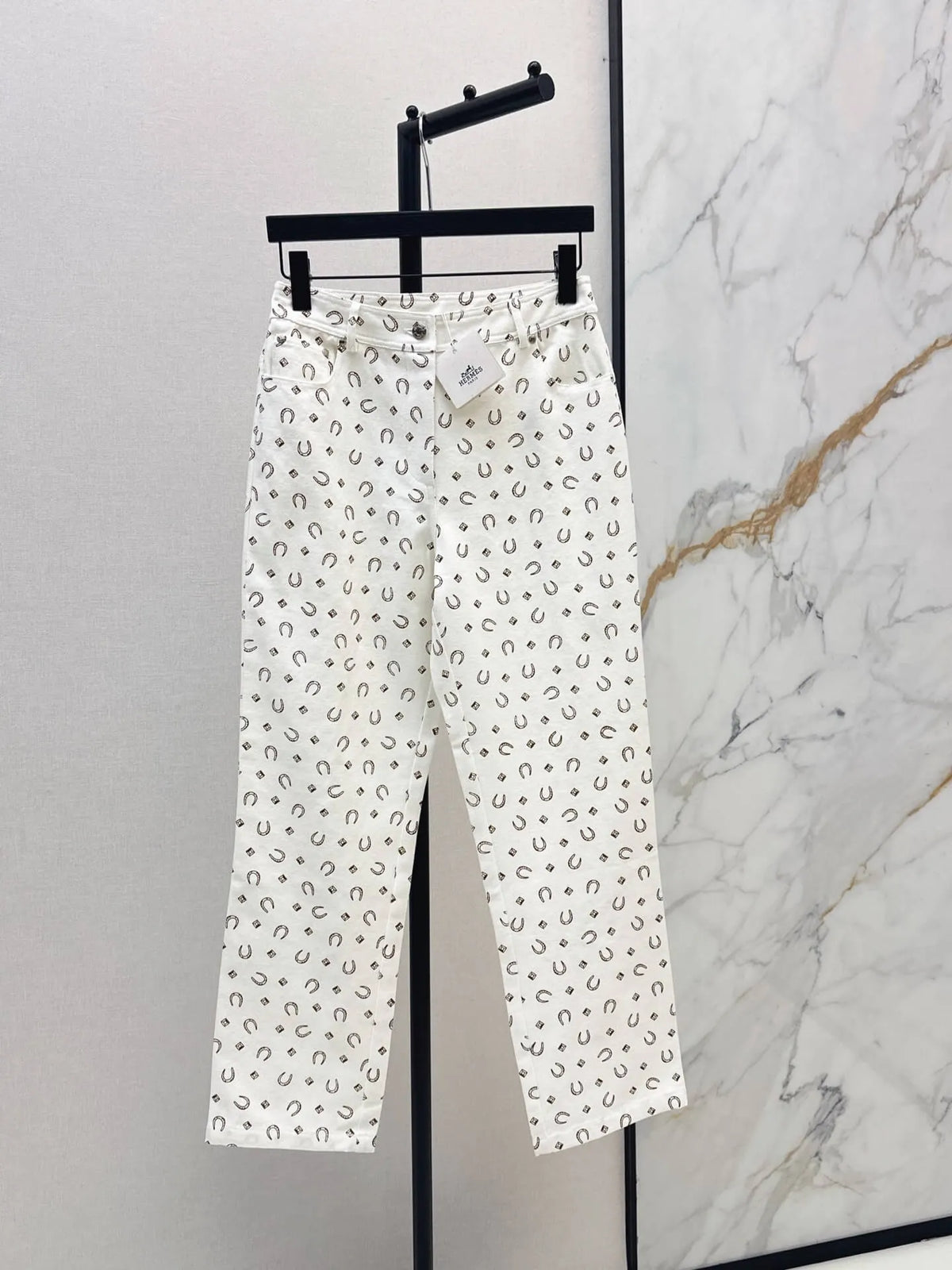 High Waist Printed Straight Jeans