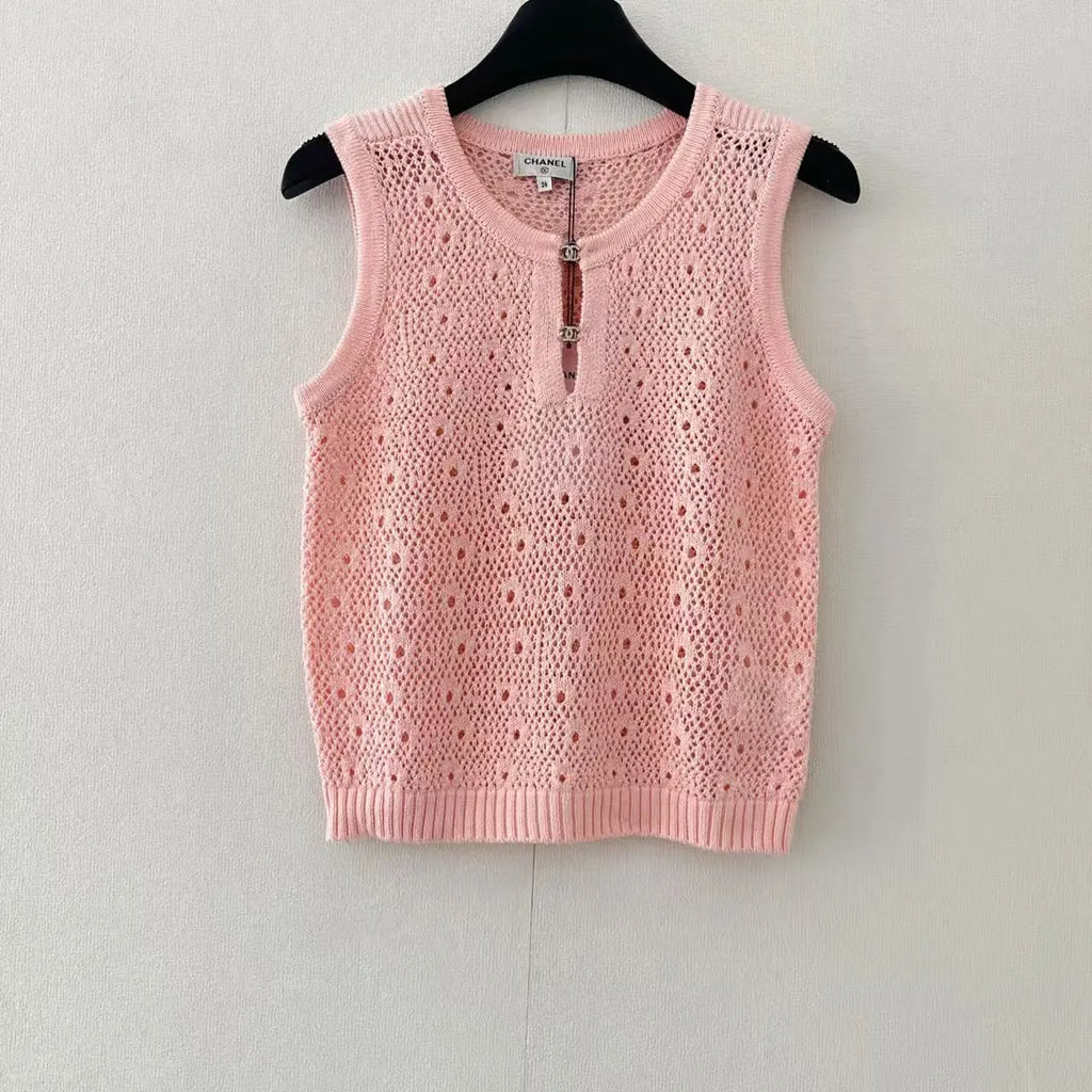 Hardware Trim Openwork Knit Vest