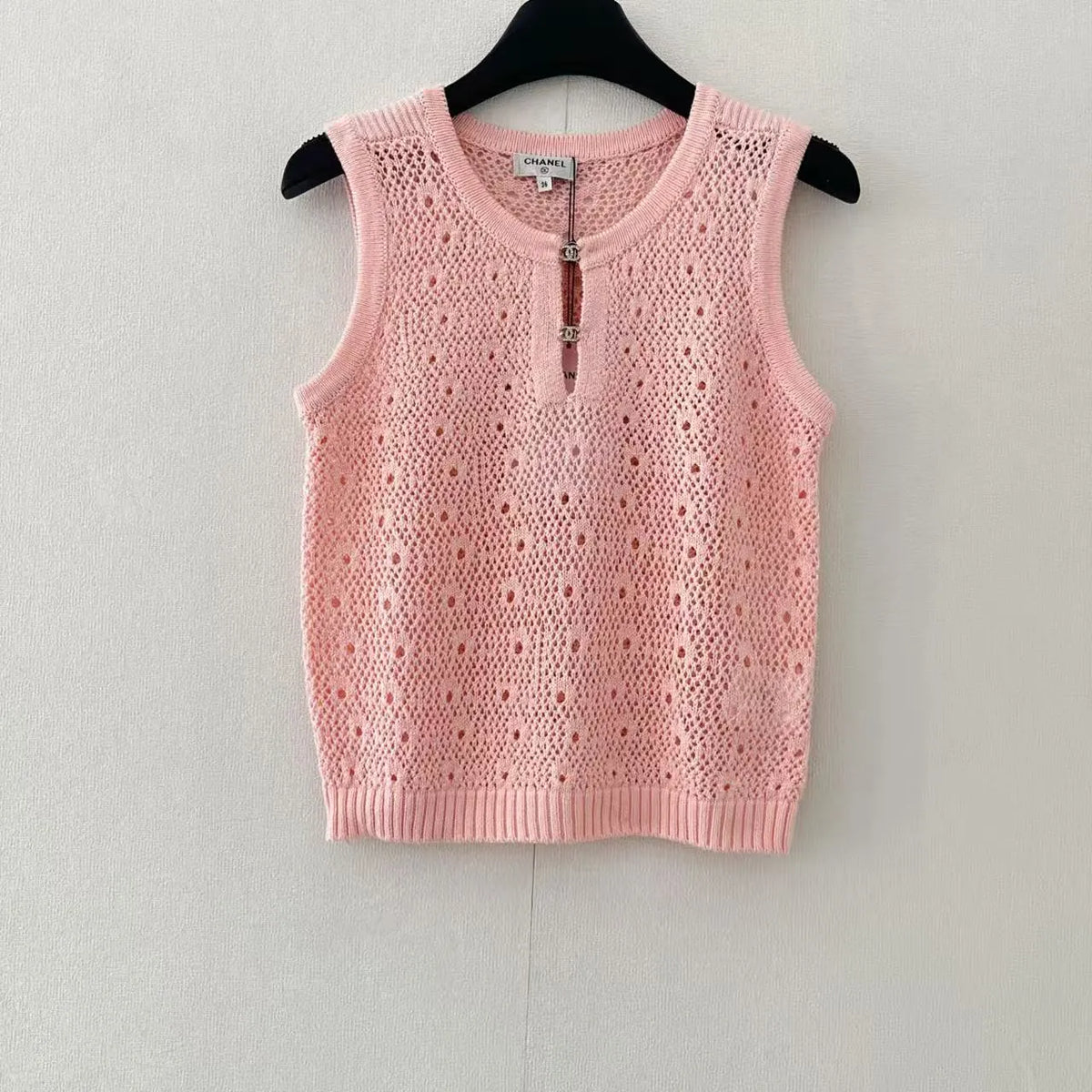 Hardware Trim Openwork Knit Vest