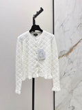 Diamond Jacquard Ruffle Hem Knit Cardigan
