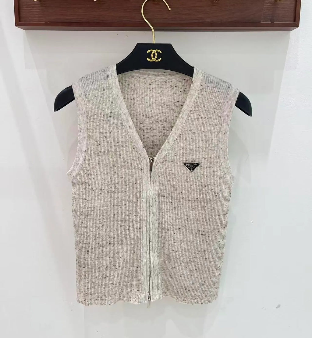 Speckled Melange Zip-Up Vest