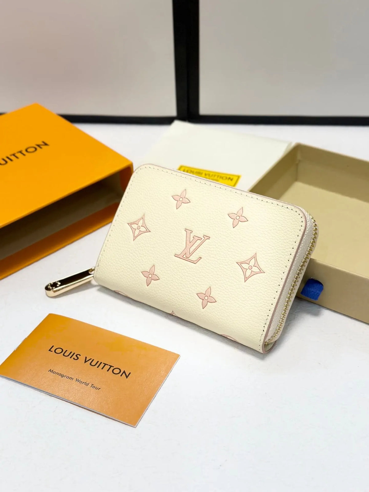 Cream Embossed Zip-Around Long Wallet