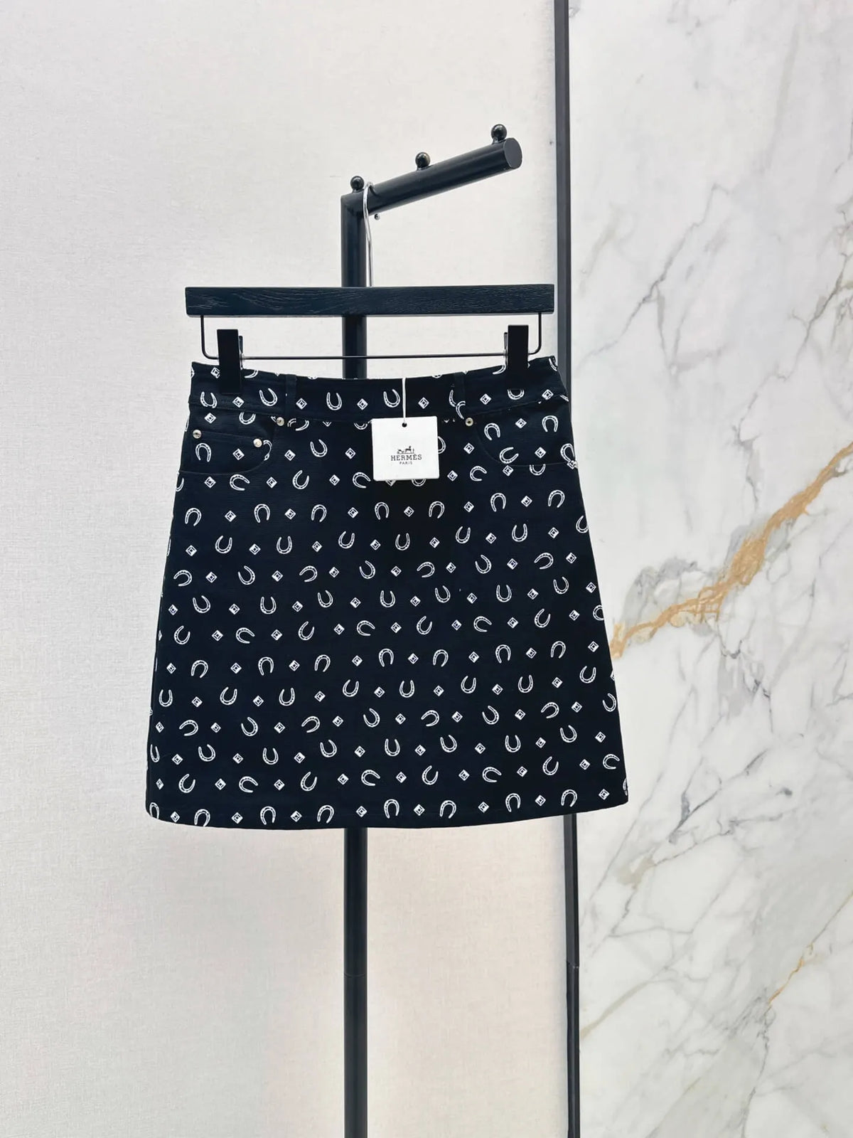 Horseshoe Print Denim Mini Skirt