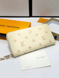Cream Embossed Zip-Around Long Wallet