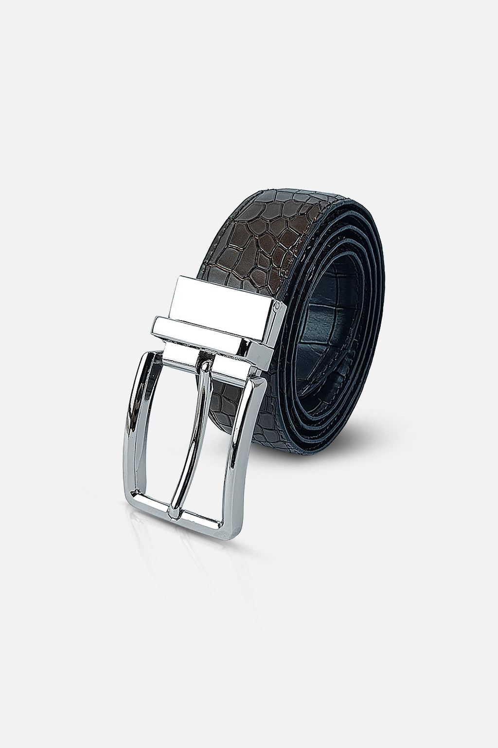 Black & Dark Brown Reversible Crocodile Textured Belt