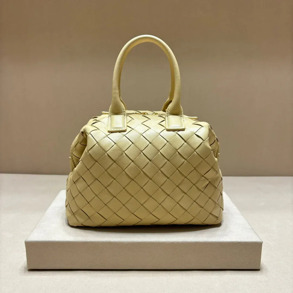 Minimalist Style Leather Woven Bowling Bag