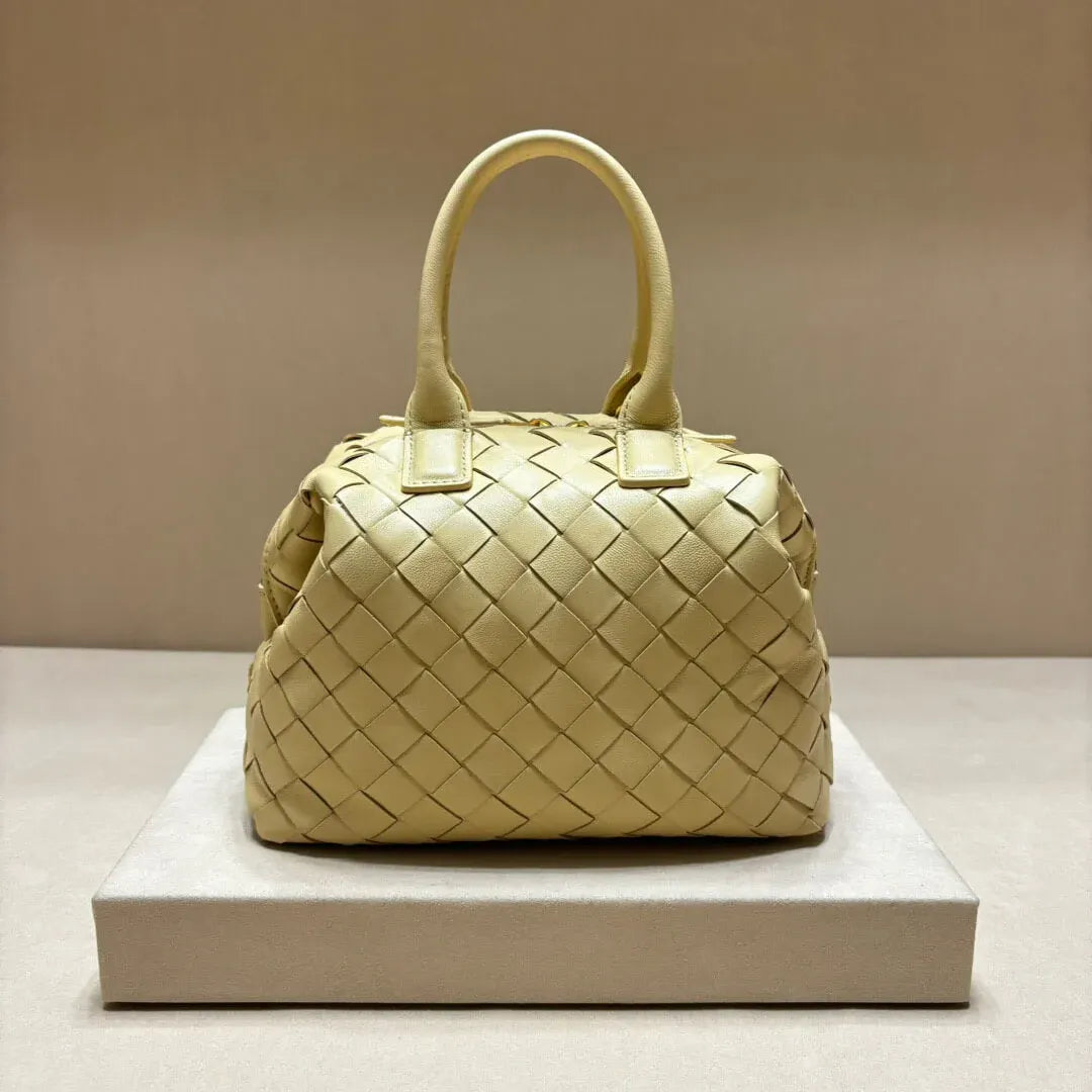 Minimalist Style Leather Woven Bowling Bag