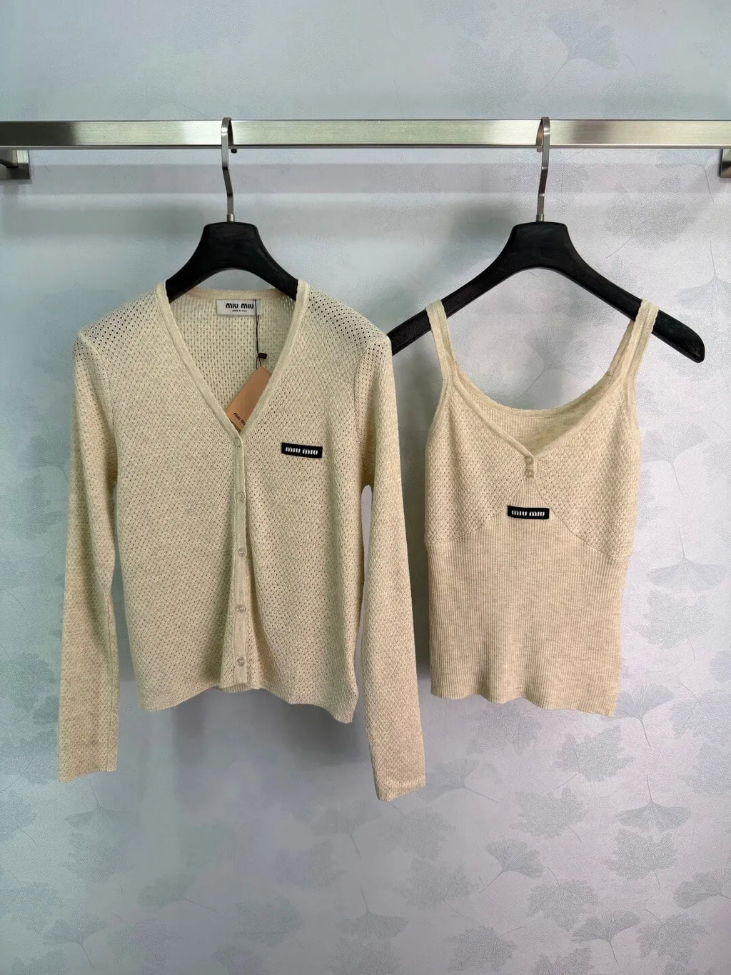 Mesh Knit Cardigan and Cami Two-Piece Set
