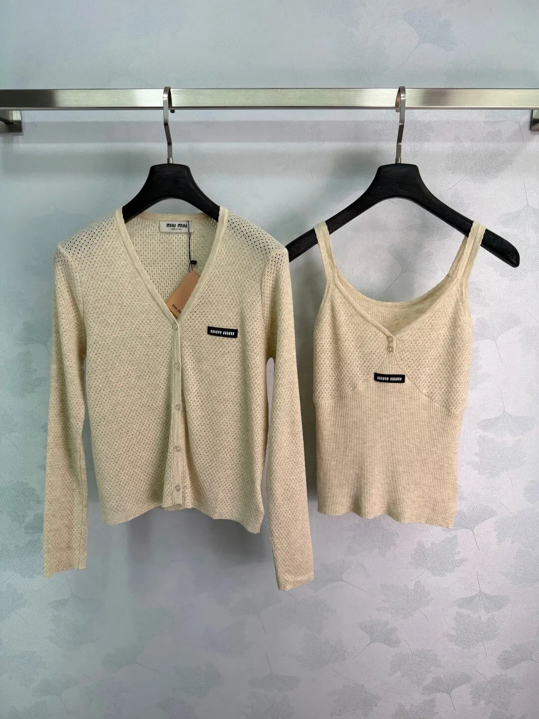 Mesh Knit Cardigan and Cami Two-Piece Set