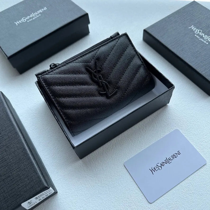 Black Textured Short Wallet