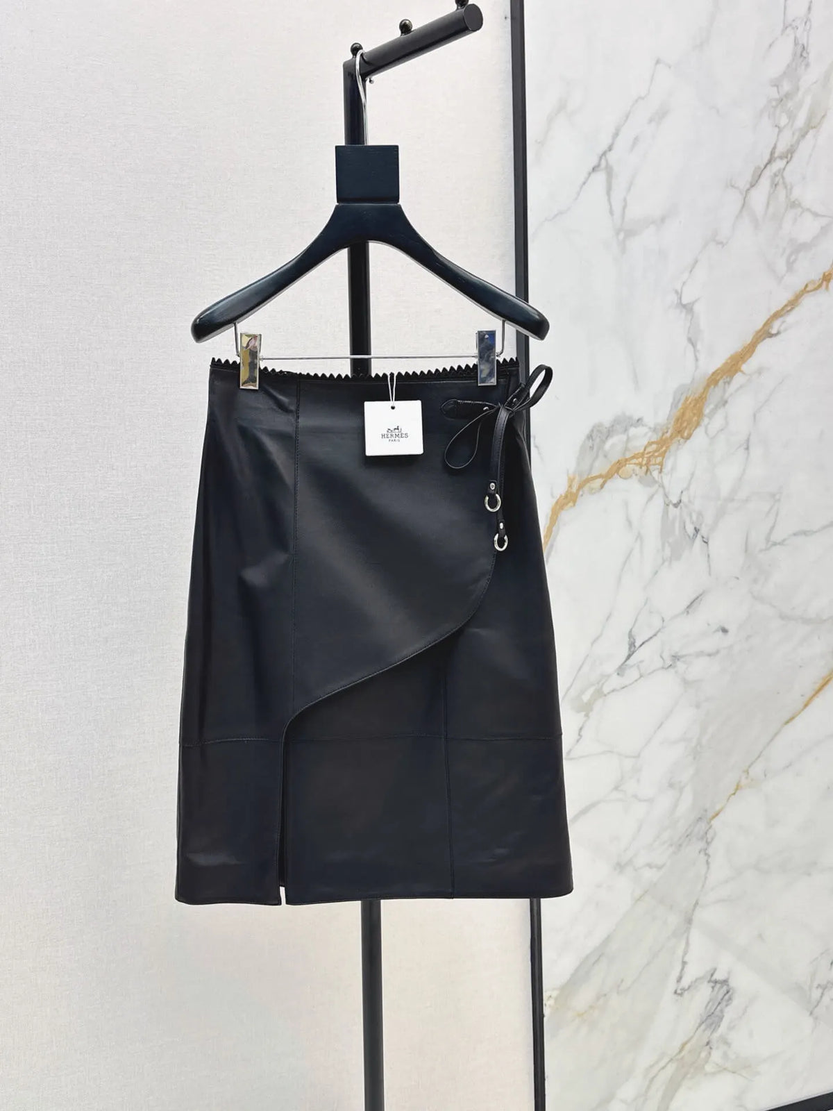 Black Cropped Leather Jacket Skirt Set