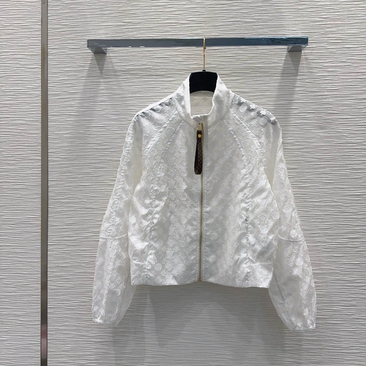 White Lightweight Jacquard Bomber Jacket