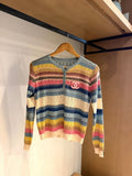 Color Stripe Knit Henley Sweater