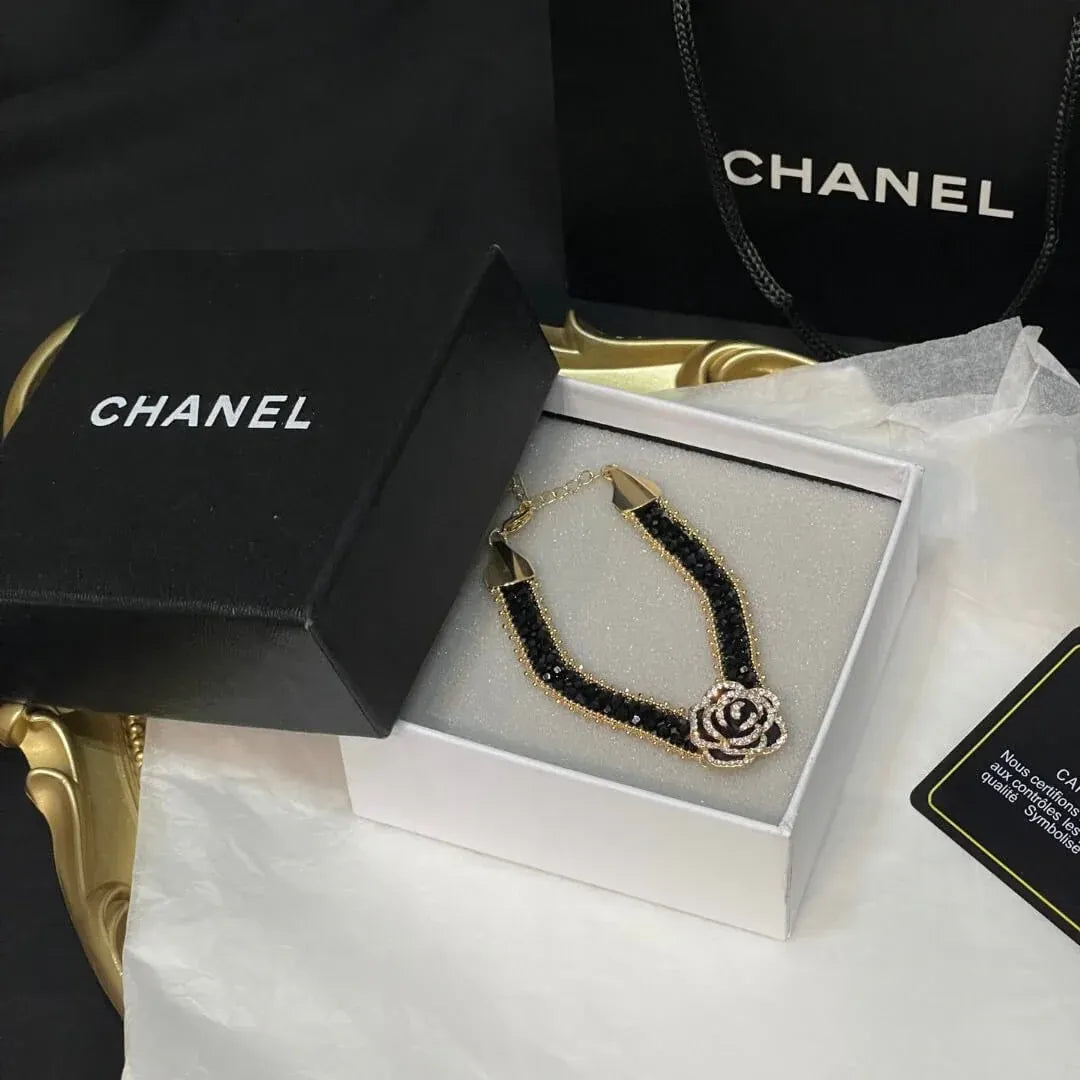 Classic Camellia Black & Gold Bracelet