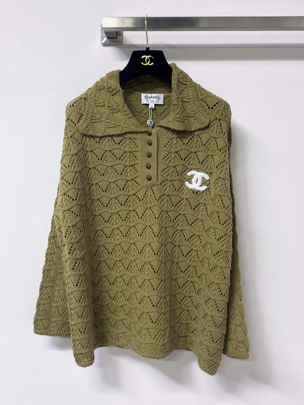 Collar Hollow Knit Long Sleeve Top