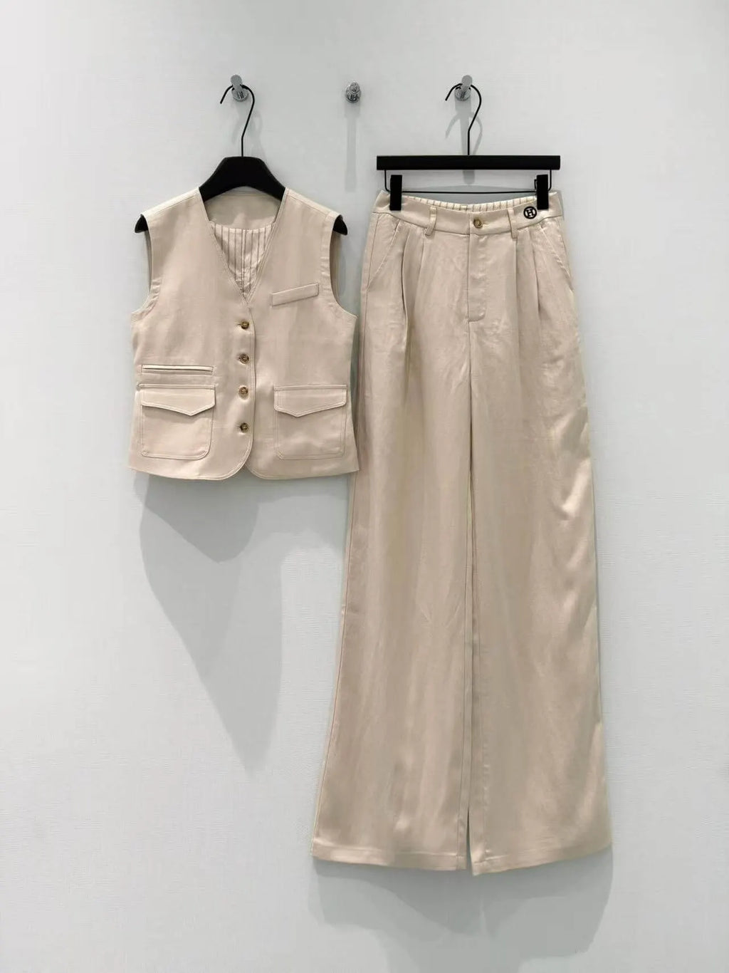 Pocket Vest Wide Leg Pant Set