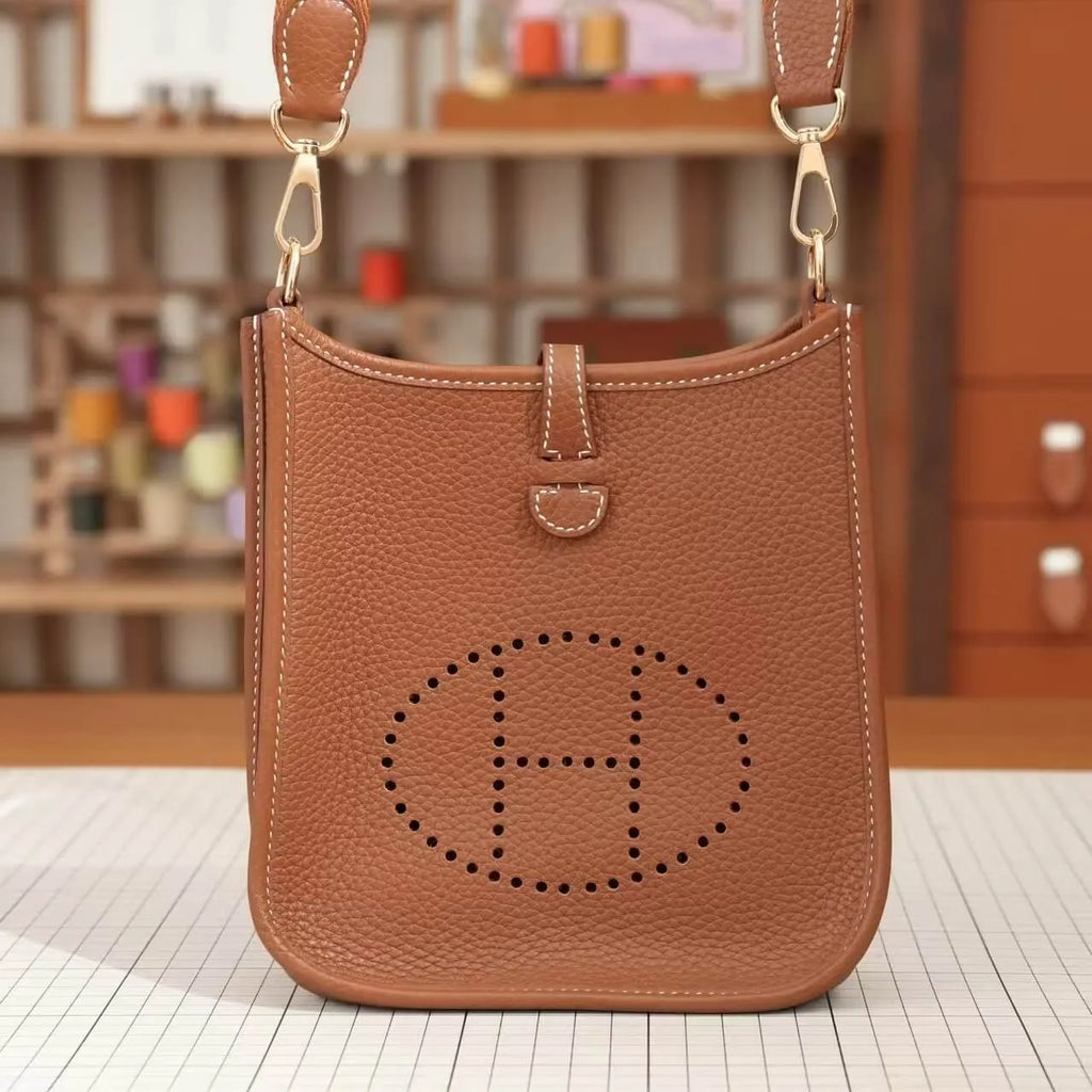 Classic Leather Letter Cutout Shoulder Bag