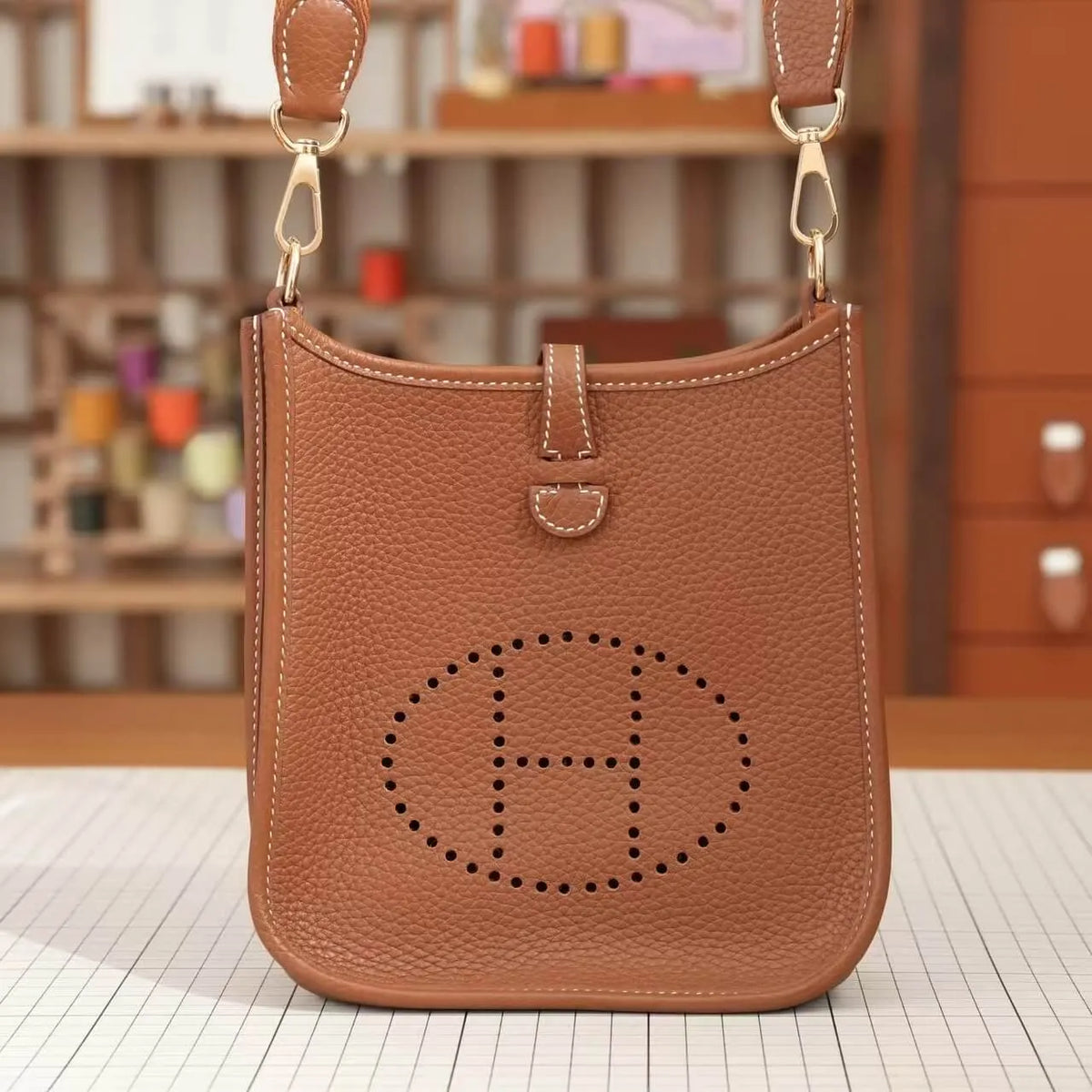 Classic Leather Letter Cutout Shoulder Bag