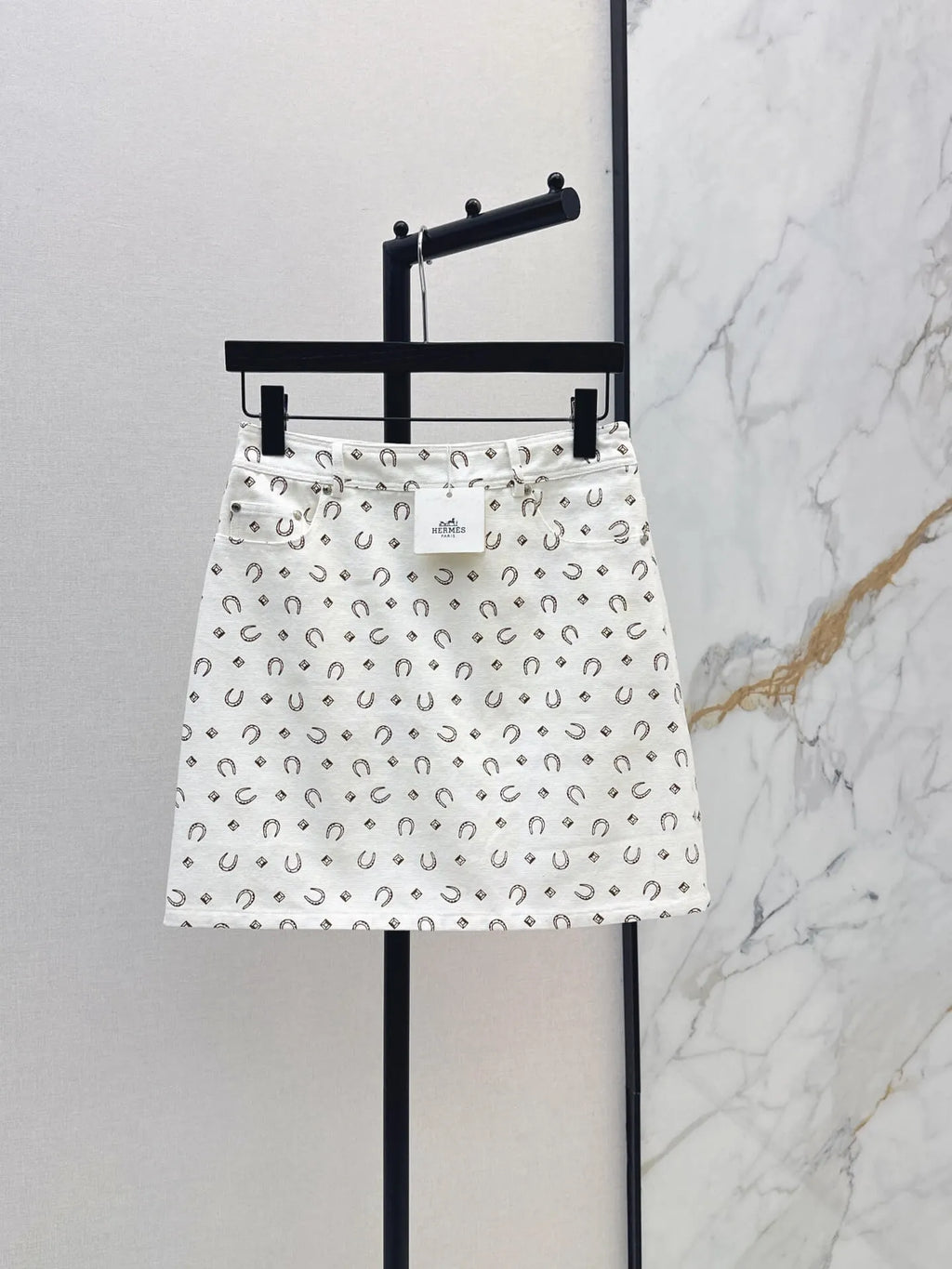 Horseshoe Print Denim Mini Skirt
