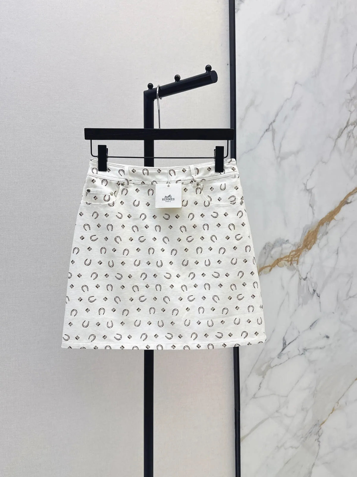 Horseshoe Print Denim Mini Skirt