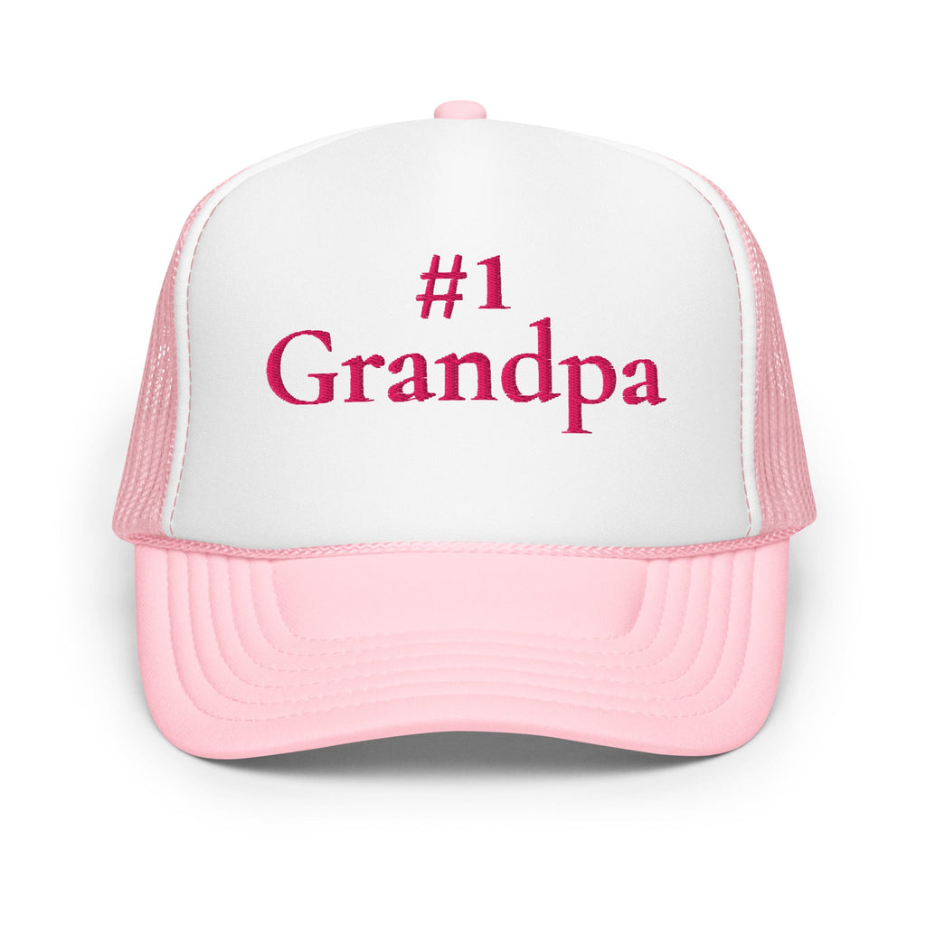 #1 Grandpa Embroidered Foam Trucker Hat Pink