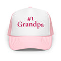 #1 Grandpa Embroidered Foam Trucker Hat Pink