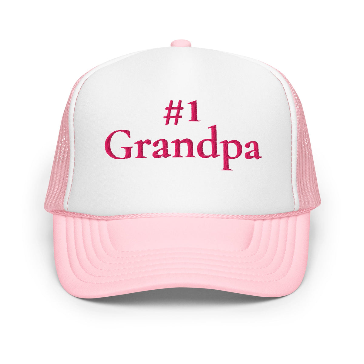 #1 Grandpa Embroidered Foam Trucker Hat Pink