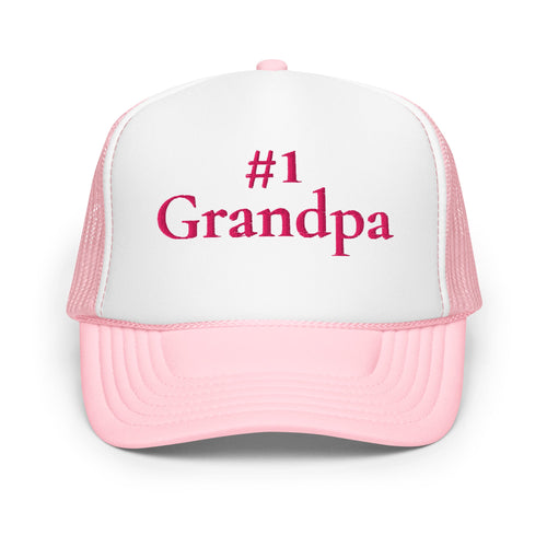 #1 Grandpa Embroidered Foam Trucker Hat Pink