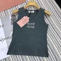Washed Distressed Diamond-Encrusted Letter Vest
