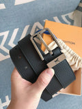 Grained Leather Belt with Metal Accents
