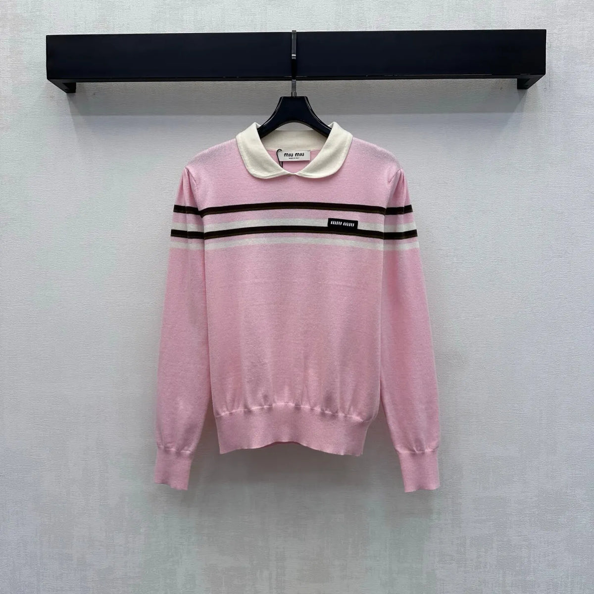 Contrast Collar Striped Knit Top