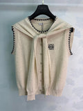 Tie Shawl Scallop Edge Knit Vest