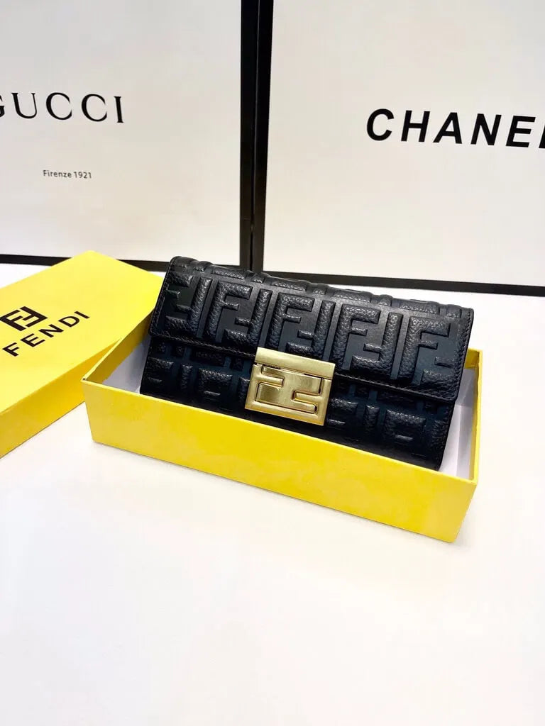 Embossed Metal Buckle Long Flap Wallet