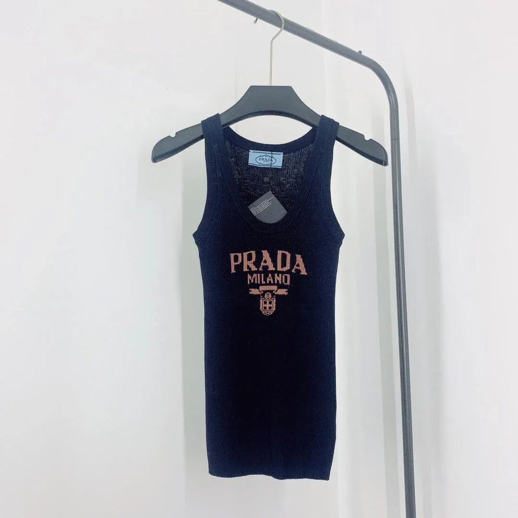 Letter Jacquard U-Neck Knitted Vest