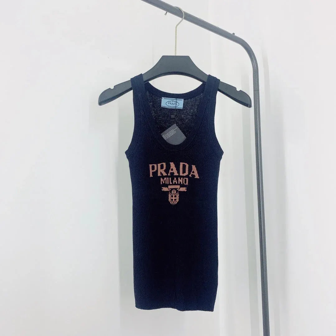 Letter Jacquard U-Neck Knitted Vest