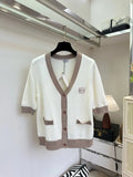 Dual Pocket Contrast Knit Cardigan