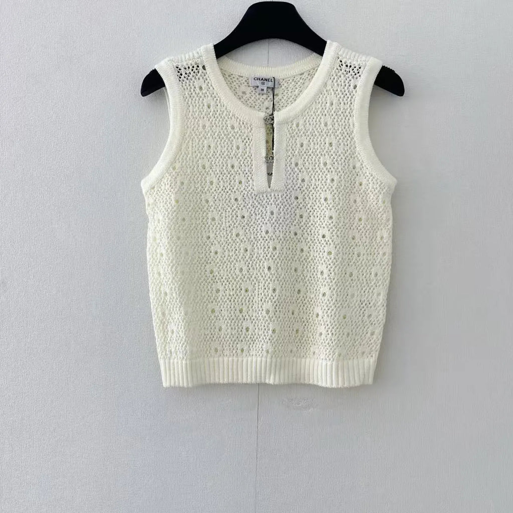 Hardware Trim Openwork Knit Vest