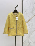 Yellow Textured Round Neck Jacket