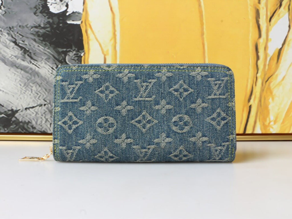 Denim All-Over Print Zip-Around Wallet