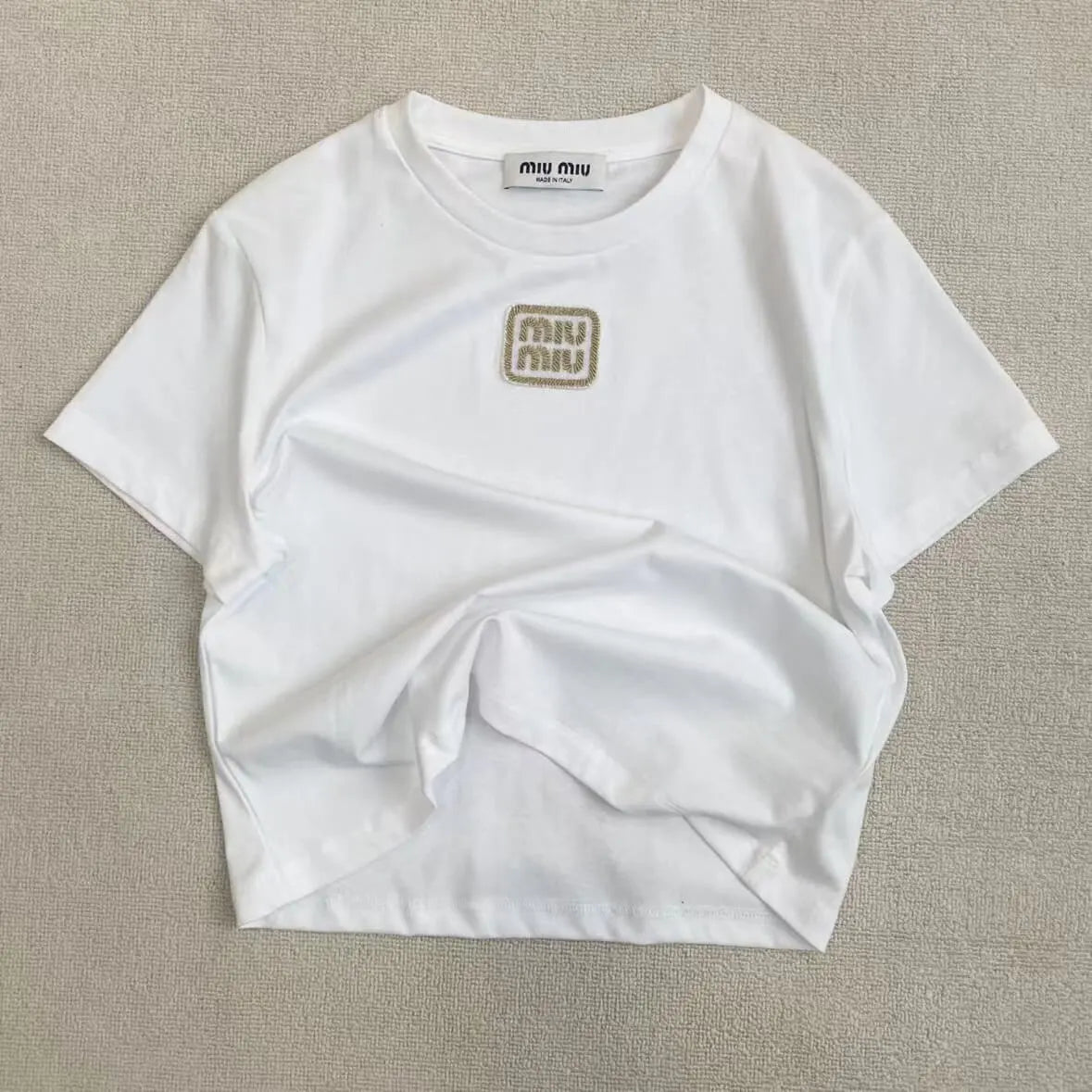 Minimalist Gold Thread Letter Embroidery T-Shirt