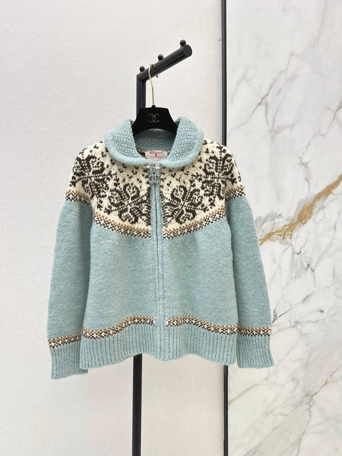 Collared Nordic Jacquard Sweater Jacket