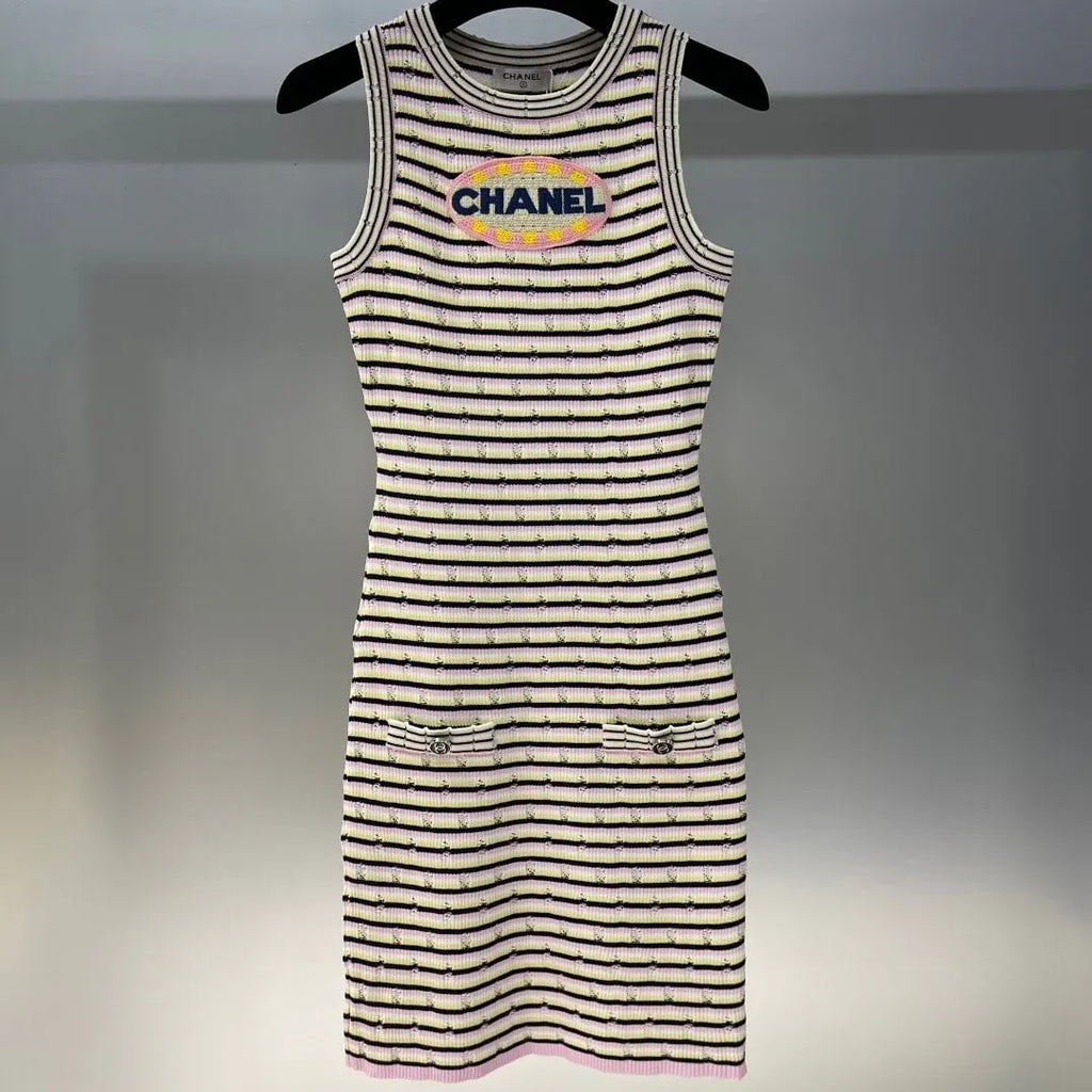 Letter Embroidered Colorful Vest Top and Dress