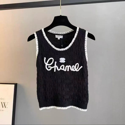 Black-White Color-Block Embroidered Vest