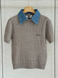 Cable Knit Denim Collar Top