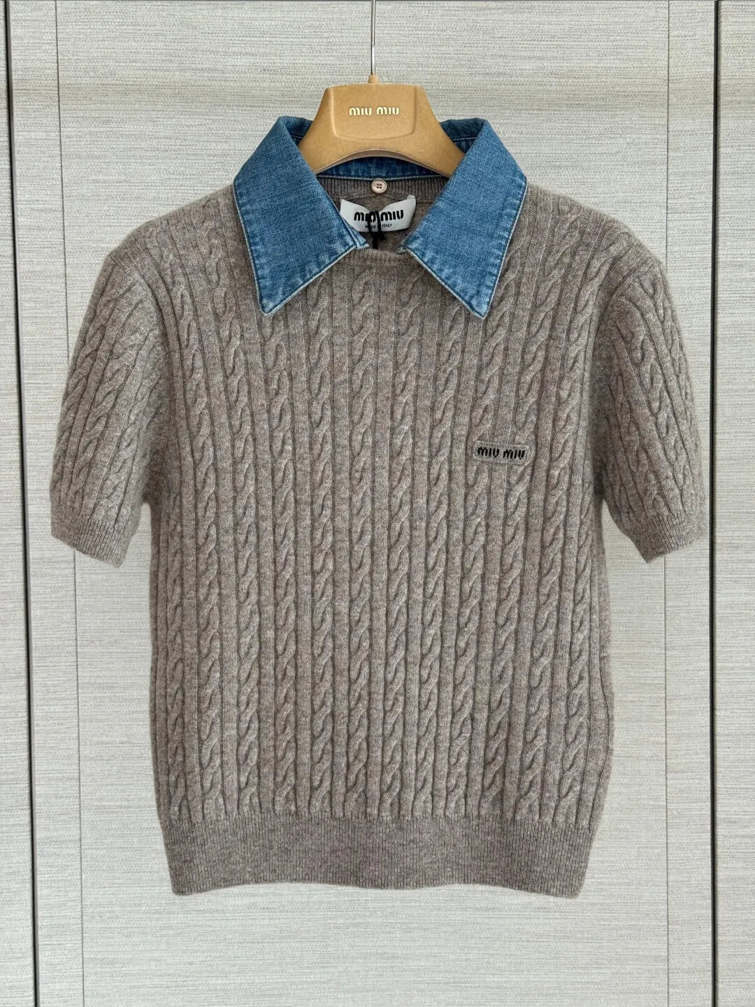 Cable Knit Denim Collar Top